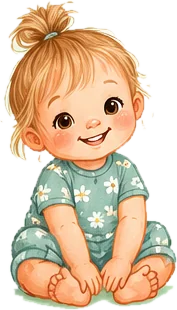 Illustration av en leende liten flicka som sitter